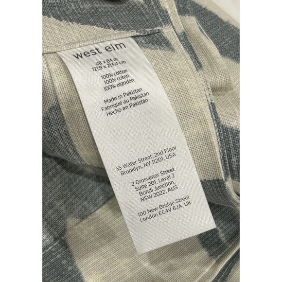 West Elm Scribble Lattice Cotton Canvas Curtain Set of 2 Ivory & Blue 48" x 84” - Picture 5 of 6